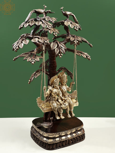 36" Large Size Radha and Krishna Idol on Swing | Handmade Brass Statue