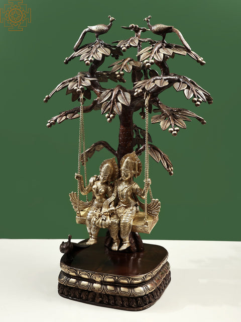 36" Large Size Radha and Krishna Idol on Swing | Handmade Brass Statue