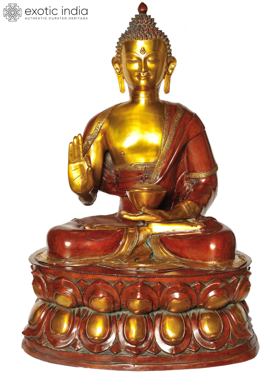 38" Large Buddha Statue in Interpretive Posture Handmade Brass