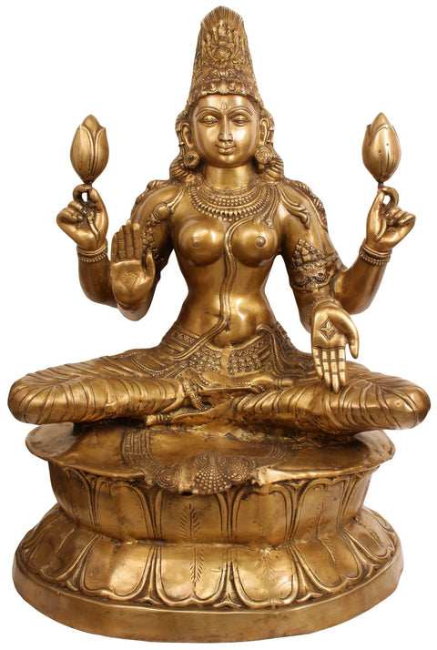 34" Large Size Goddess Lakshmi In Brass | Handmade | Made In India