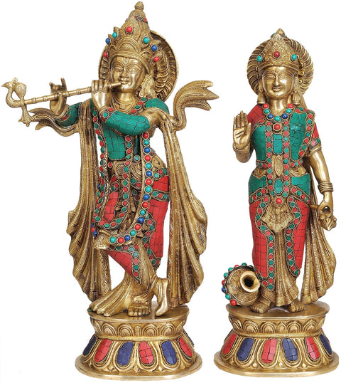 20" Krishna and Radha (Inlay Statue) In Brass | Handmade | Made In India