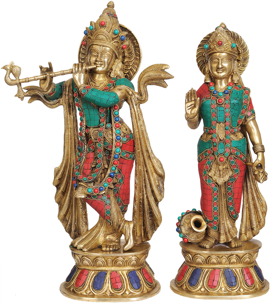 20" Krishna and Radha Inlay Brass Statue Handmade