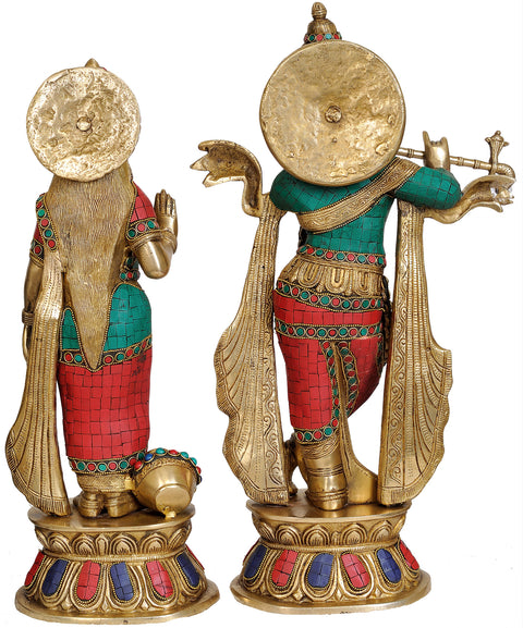 20" Krishna and Radha (Inlay Statue) In Brass | Handmade | Made In India