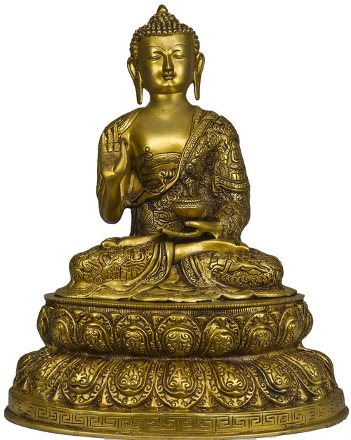 16" Lord Buddha on Double Lotus Brass Handmade Statue