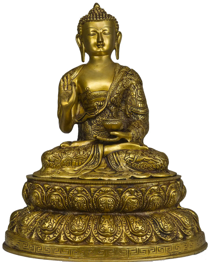 16" Lord Buddha on Double Lotus Brass Handmade Statue