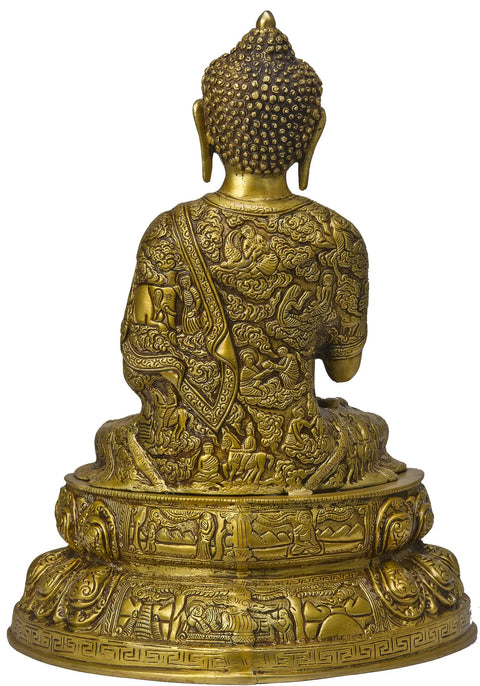 16" Lord Buddha on Double Lotus In Brass | Handmade | Made In India