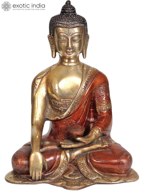 8" Handmade Brass Buddha Bhumisparsha Mudra Statue