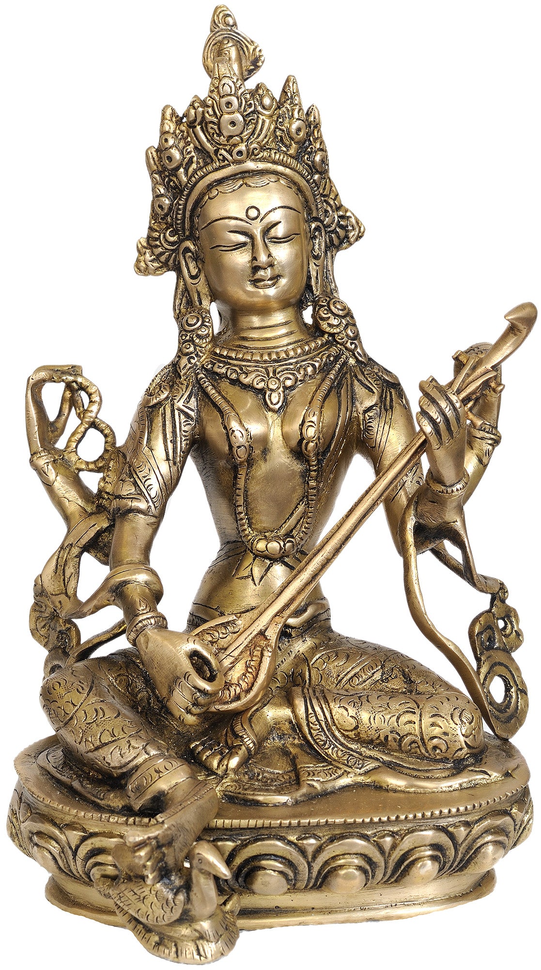12" Handmade Nepalese Saraswati Brass Statue for Pooja
