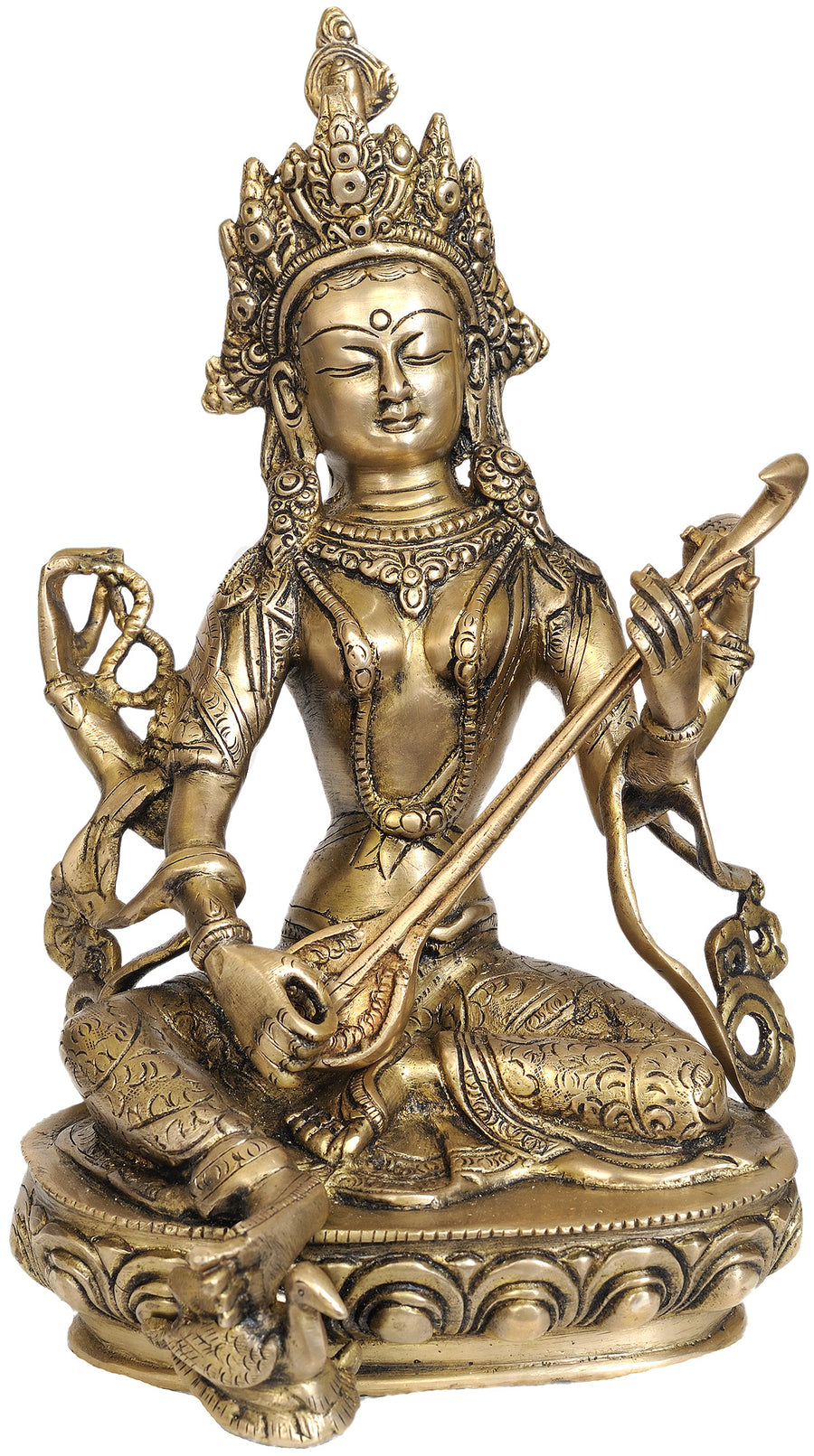 12" Handmade Nepalese Saraswati Brass Statue for Pooja