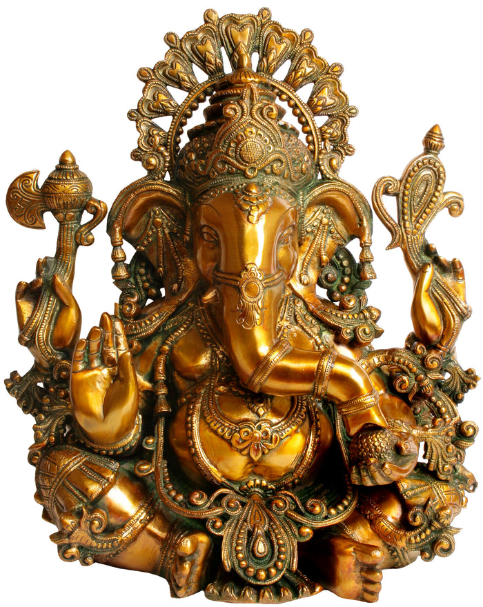 16" Handmade Lord Ganesha Brass Statue