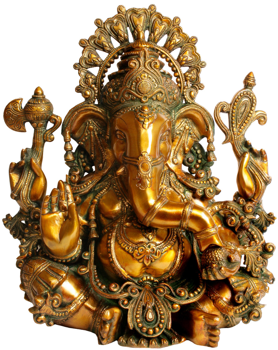 16" Handmade Lord Ganesha Brass Statue