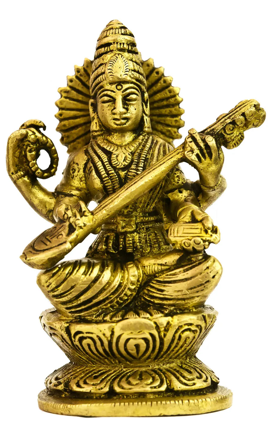 4" Handmade Brass Devi Saraswati Idol Statue