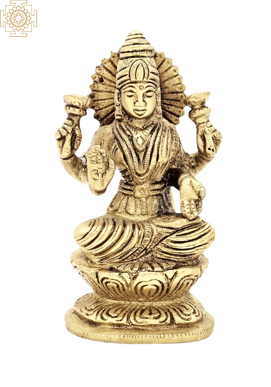 4" Handmade Goddess Lakshmi Brass Idol for Pooja