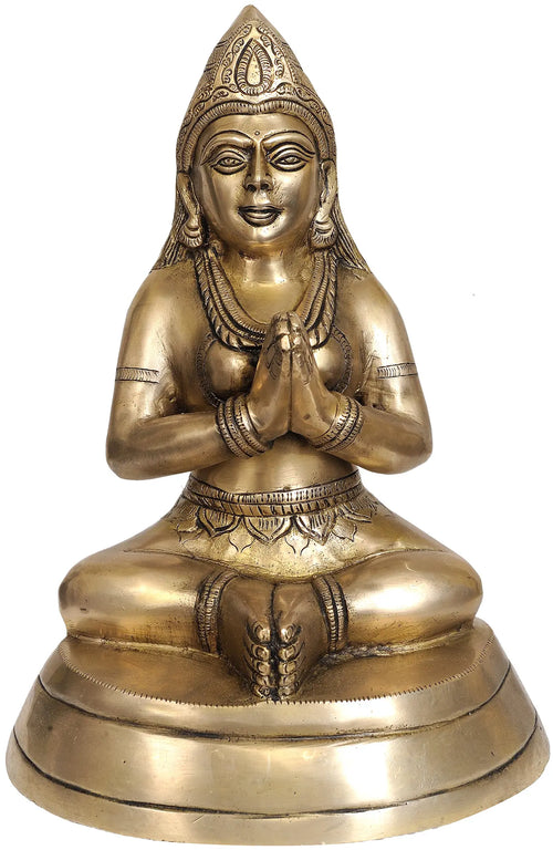 12" Devotee In Namaste Brass Statue Handmade