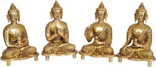 5" Tibetan Buddhist Deities Set Four Brass Buddha Idols Handmade
