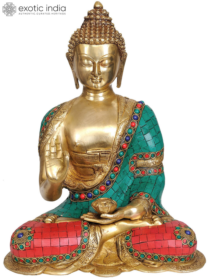 14" Buddha Vitarka Mudra Handmade Brass Statue