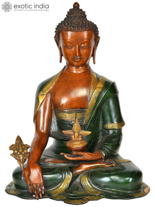 16" Medicine Buddha Brass Statue Handmade Tibetan Buddhist Deity