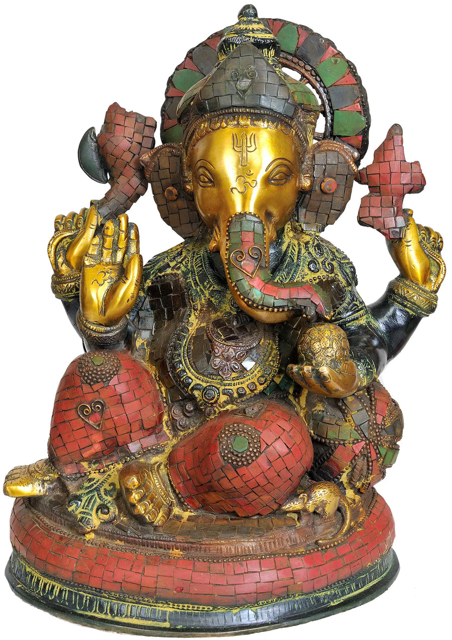 12" Lord Ganesha Handmade Brass Statue for Home Pooja