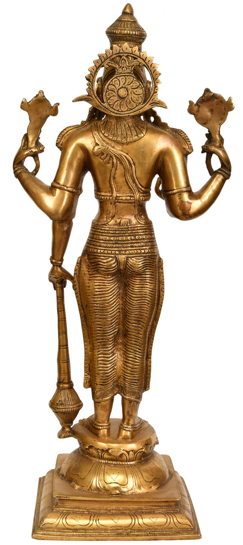 20" Four-Armed Standing Vishnu Brass Sculpture | Handmade | Made in India