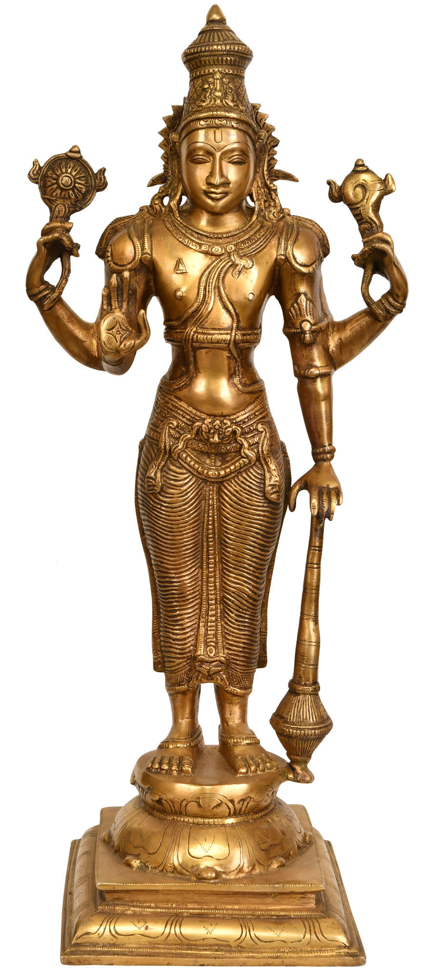 20" Four-Armed Standing Vishnu Handmade Brass Statue