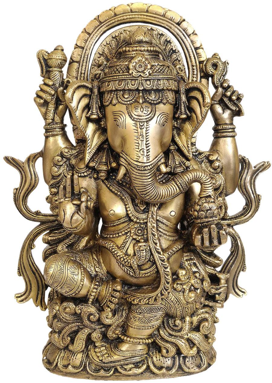 12" Handmade Lord Ganesha Brass Statue for Pooja
