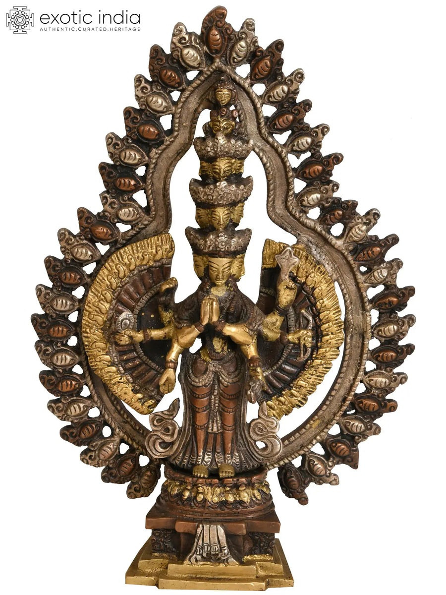 10" Thousand Armed Avalokiteshvara Brass Statue Handmade