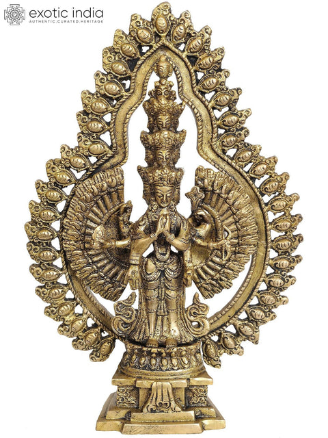 10" Tibetan Buddhist Deity Thousand Armed Avalokiteshvara In Brass | Handmade | Made In India