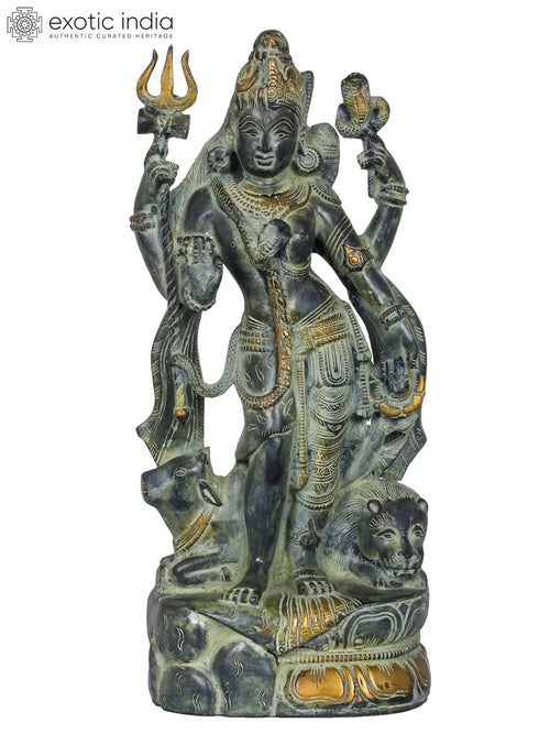 13" Ardhanarishvara Handmade Brass Idol for Pooja