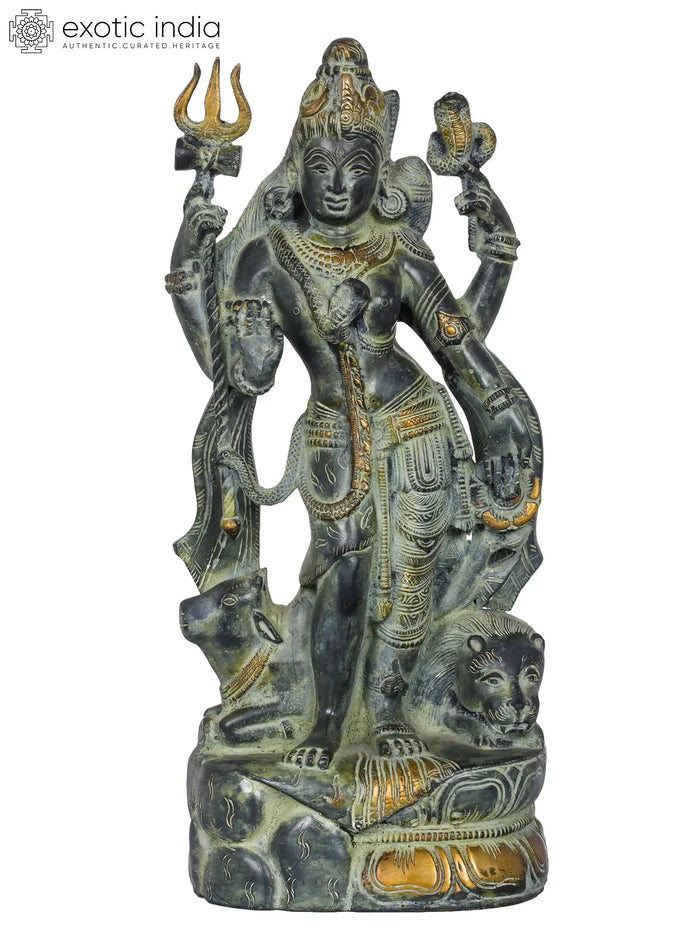 13" Ardhanarishvara Handmade Brass Idol for Pooja