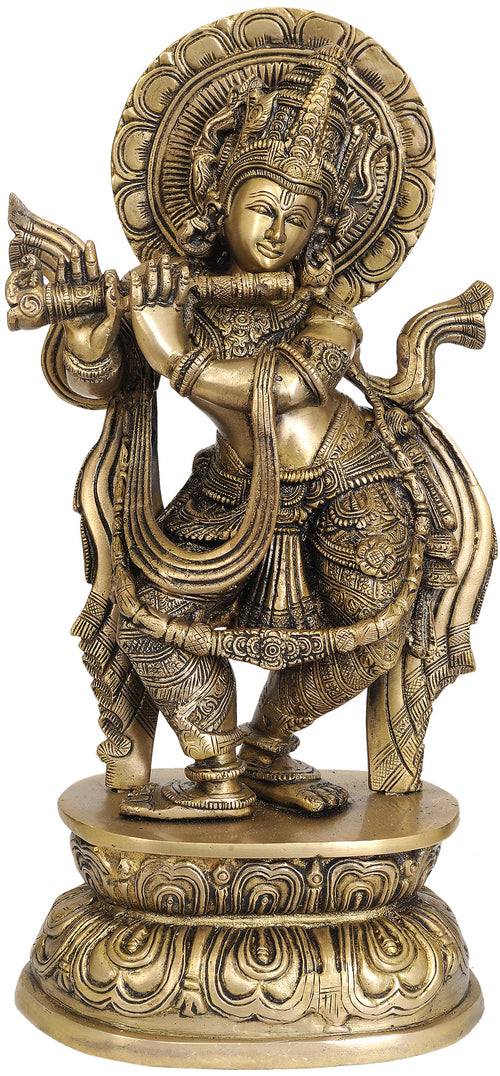 16" Lord Krishna Handmade Brass Statue