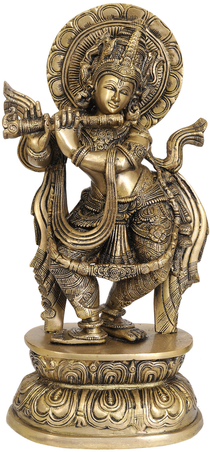 16" Lord Krishna Handmade Brass Statue