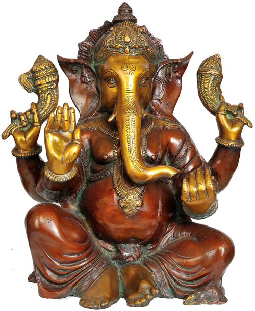 17" Handmade Ganapati Brass Statue for Home Decor