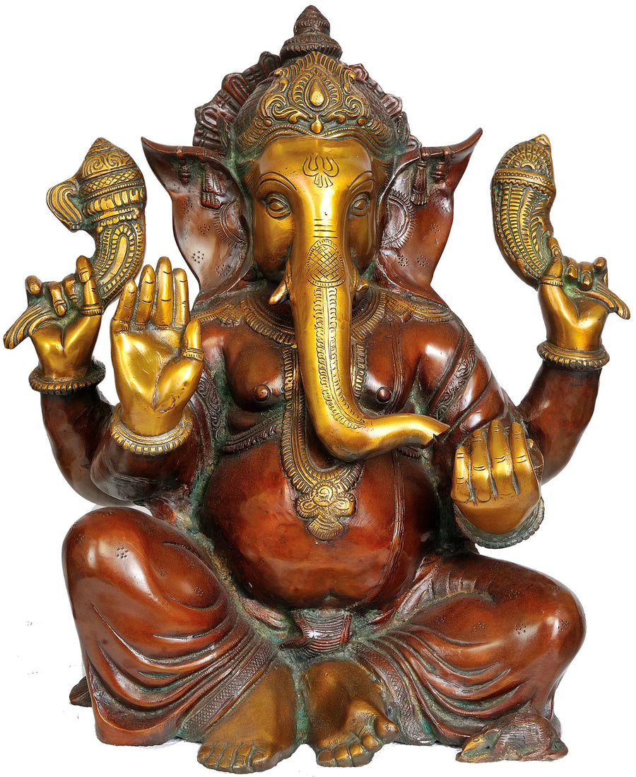 17" Handmade Ganapati Brass Statue for Home Decor