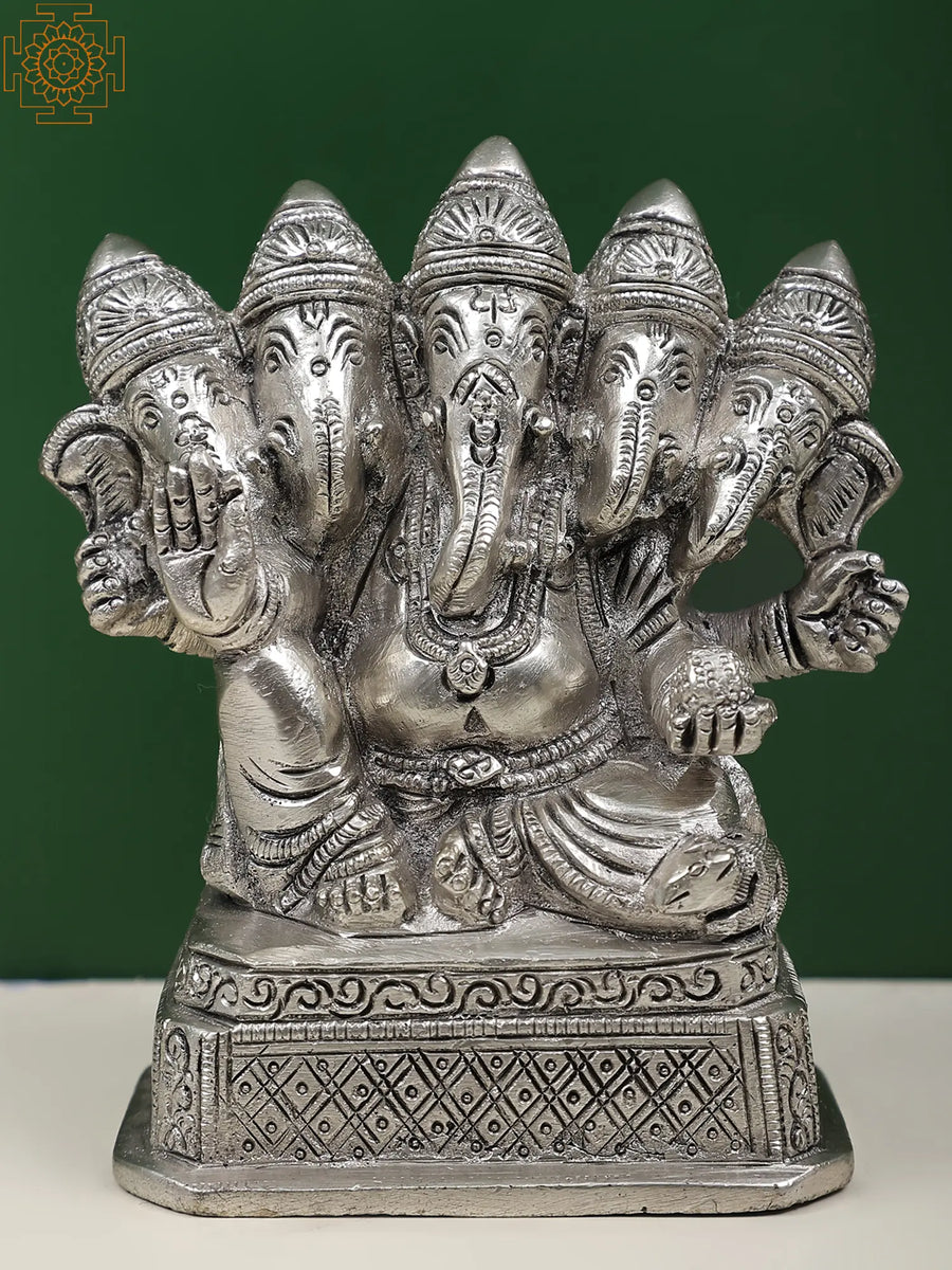 4" Panch-Mukhi Ganesha Brass Idol Handmade