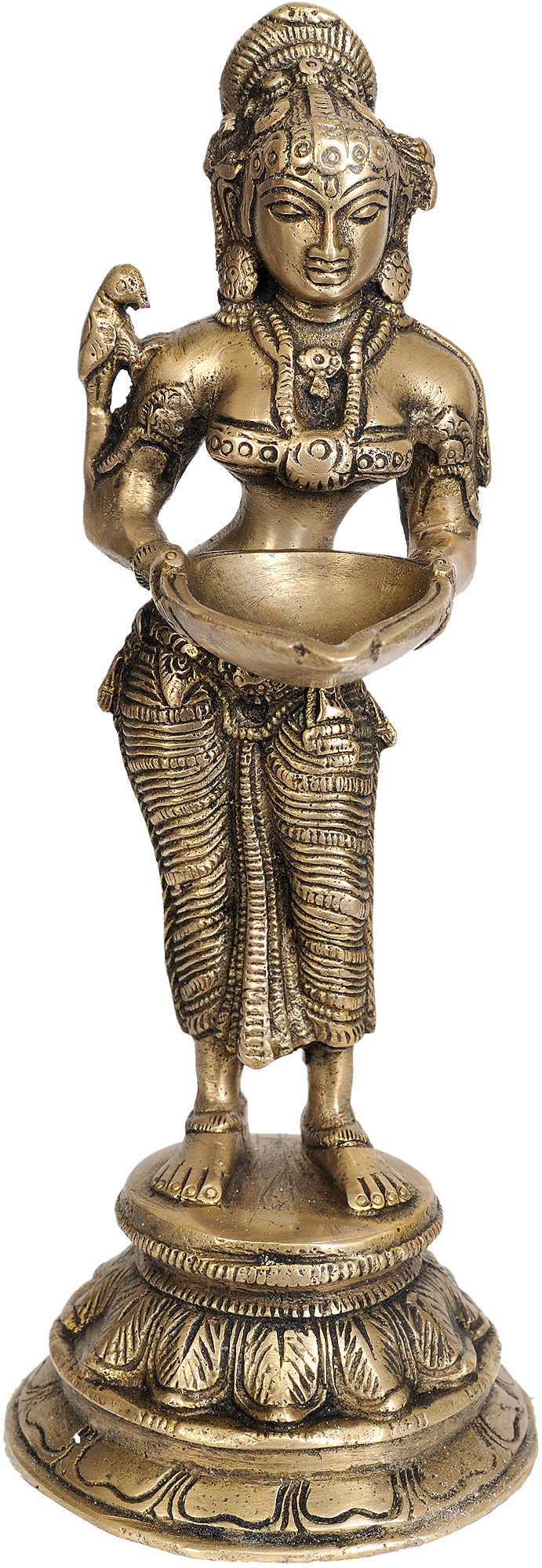 9" Deeplakshmi Brass Statue Handmade for Pooja