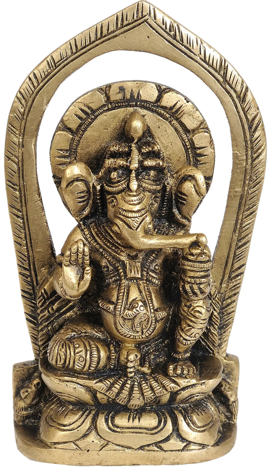 4" Enthroned Ganesha Handmade Brass Statue for Pooja