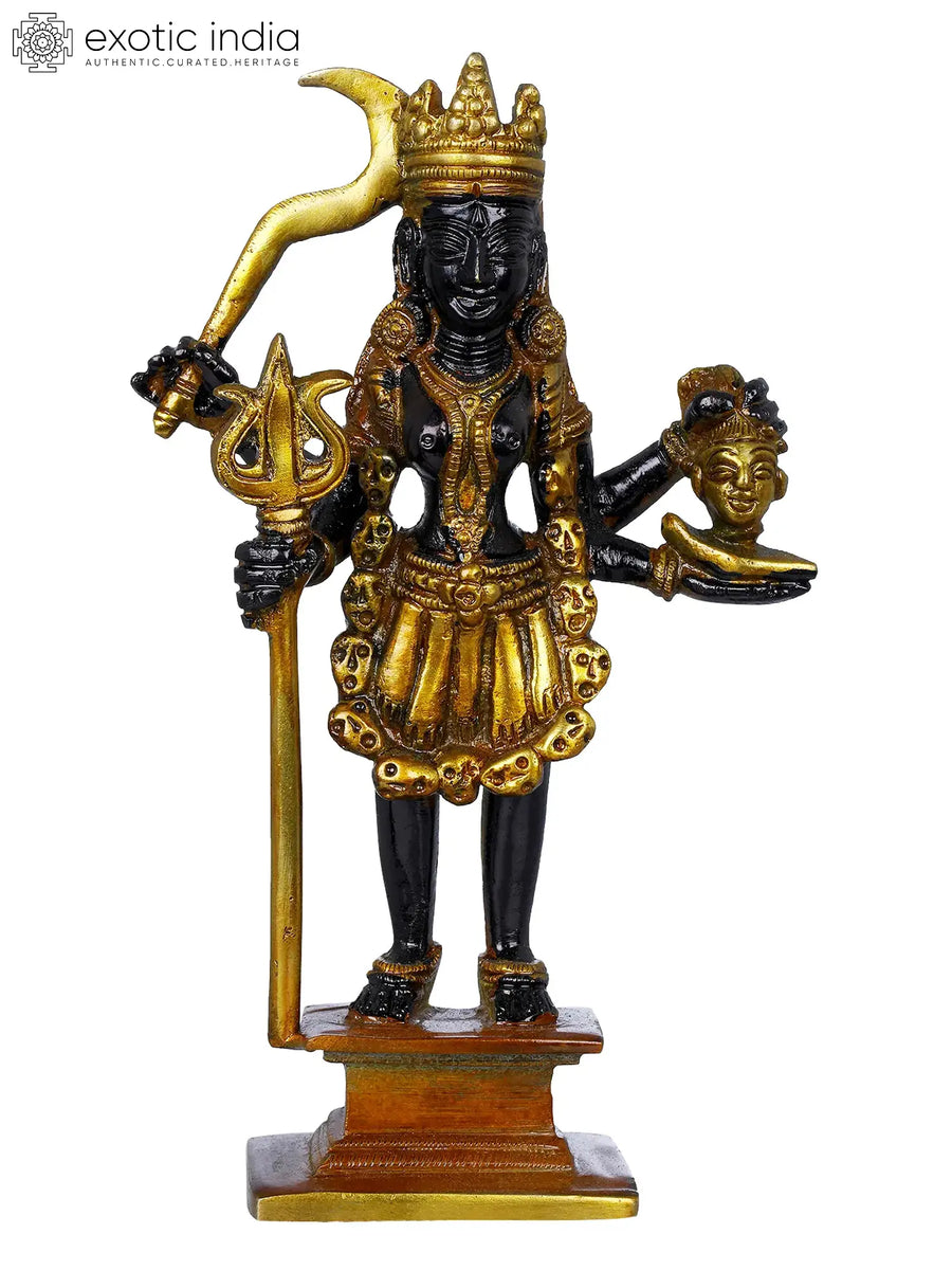 7" Brass Mother Goddess Kali Handmade Sculpture for Home Decor