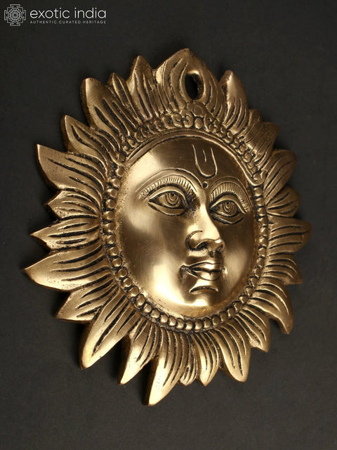 9" Wall-Hanging: Auspicious Motif of Sun In Brass | Handmade | Made In India
