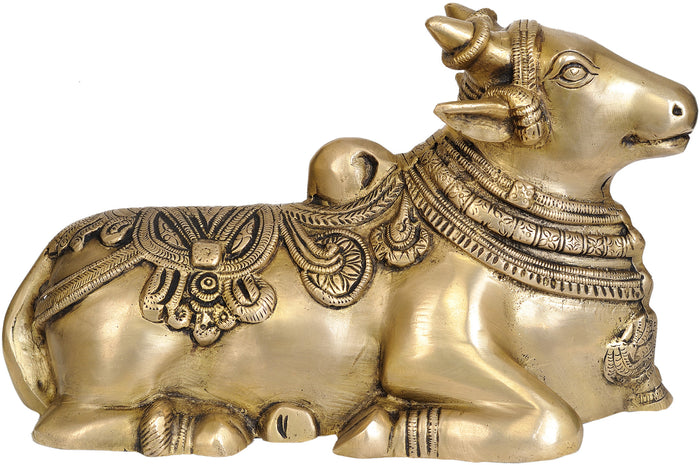 11" Nandi Brass Statue - Shiva's Vahana Handmade Idol