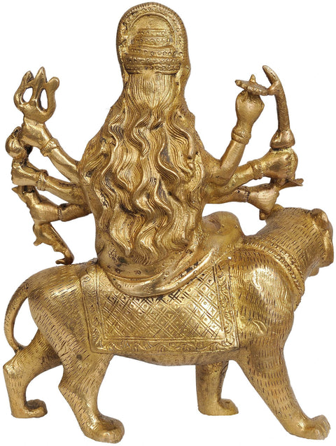 8" Sheran-wali Mata (Mother Goddess Durga) In Brass | Handmade | Made In India