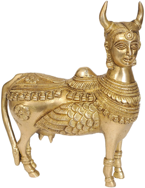 8" Kamadhenu Wish-Fulfilling Cow Brass Statue Handmade