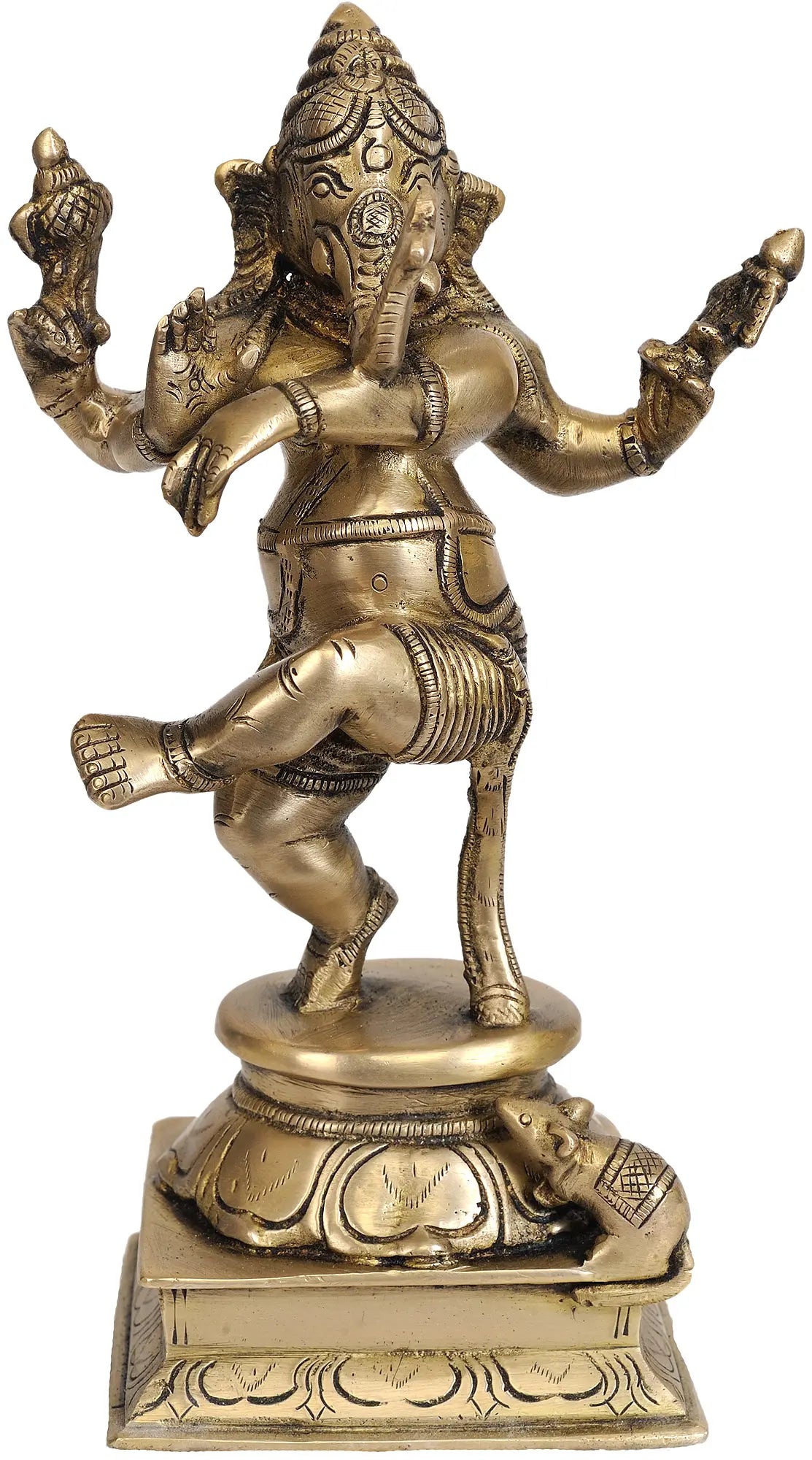 9" Dancing Ganesha In Brass | Handmade | Made In India