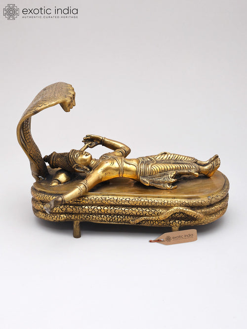 6" Bhagawan Vishnu in Yoga Nidra Brass Statue Handmade