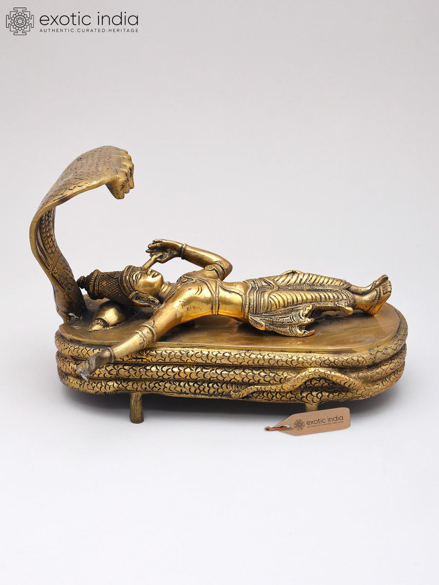 6" Bhagawan Vishnu in Yoga Nidra Brass Statue Handmade