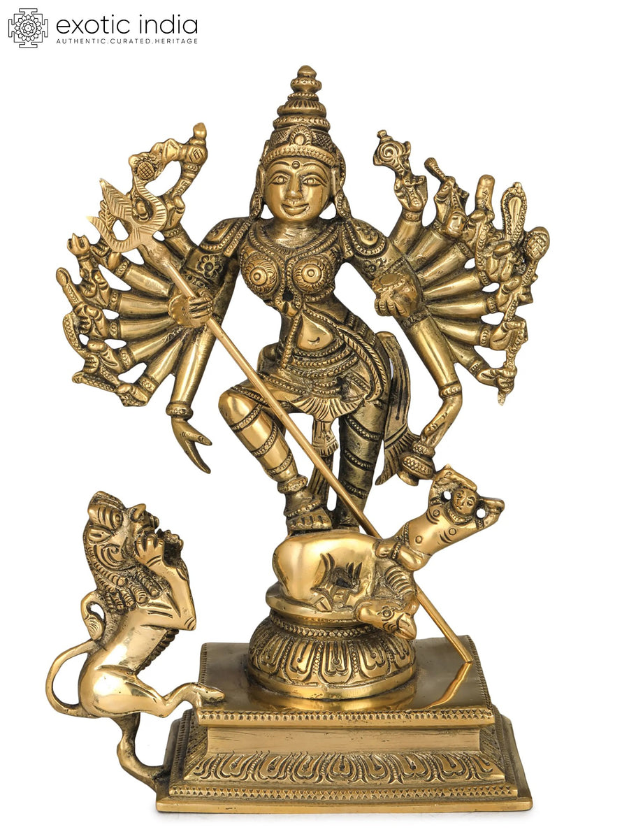 8" Mahishasur Mardini Goddess Durga Brass Statue Handmade