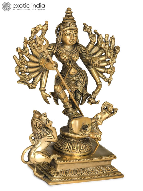 8" Mahishasur Mardini Goddess Durga Statue in Brass | Handmade | Made in India