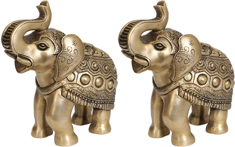Decorated Elephant Pair with Upraised Trunks