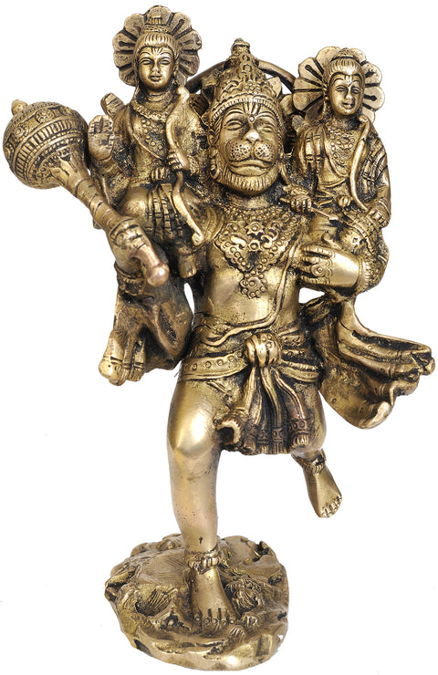Hanuman Carries Rama and Lakshmana on His Shoulders | Handmade Brass Statue | Made in India