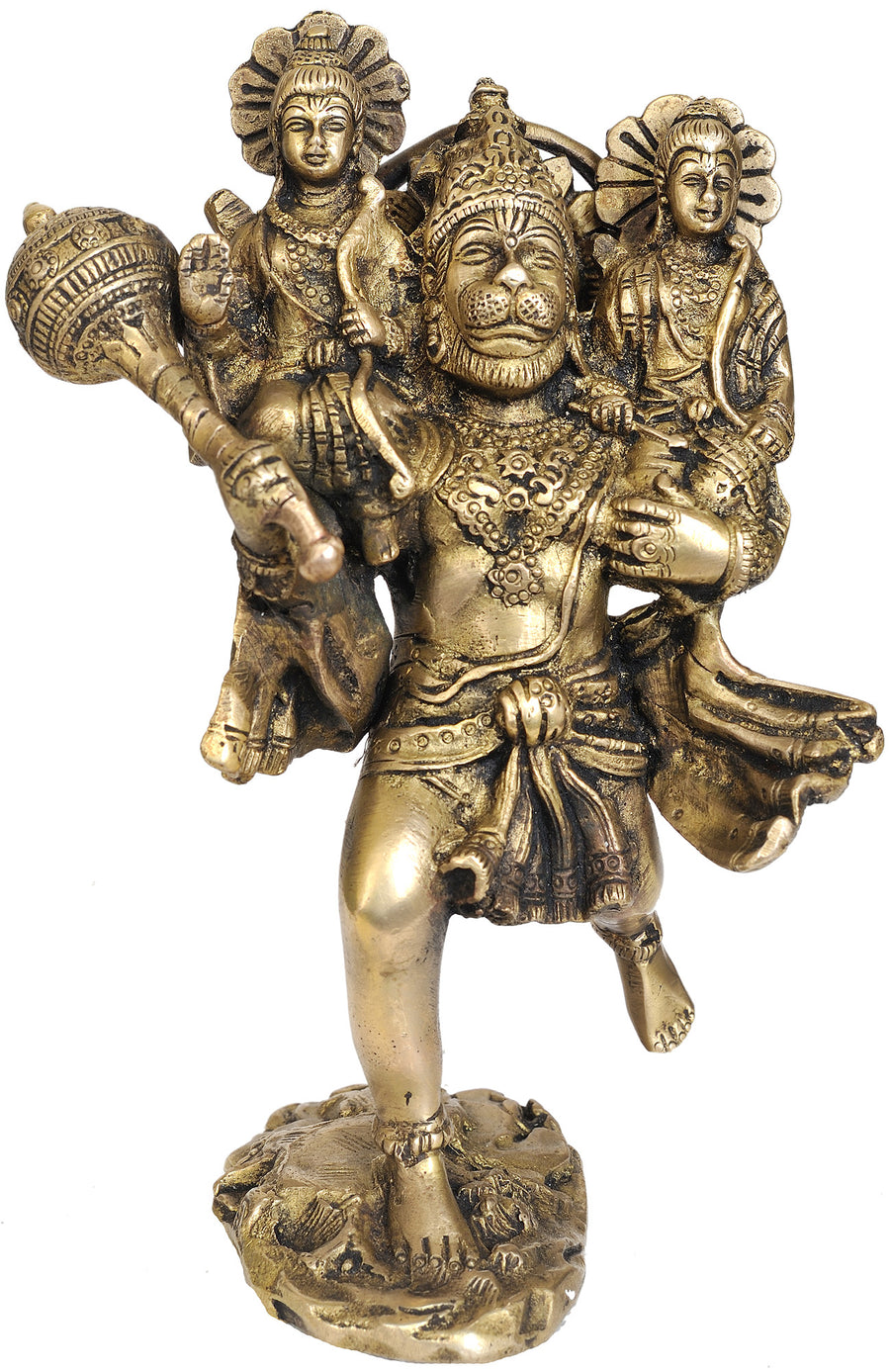 Hanuman Carries Rama and Lakshmana Handmade Brass Statue