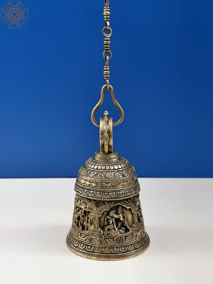 7" Shri Krishna Lila Temple Hanging Bell in Brass | Handmade | Made in India